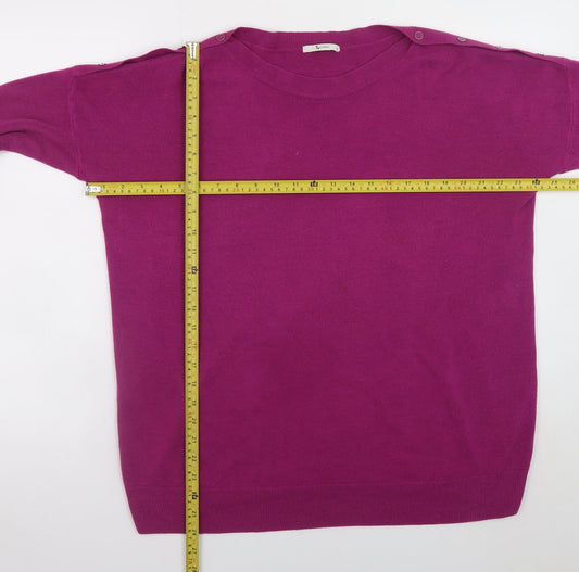 Tu Womens Purple Crew Neck Button Shoulder Jumper Size 16