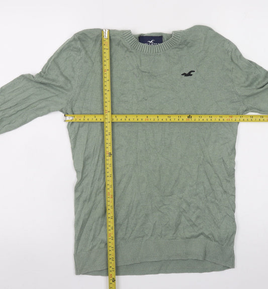 Hollister Men’s Green Crew Neck Cotton Blend Pullover Jumper Size S