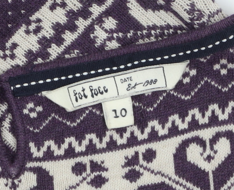Fat Face Women’s Purple Fair Isle Wool Blend Tunic Jumper Size 10