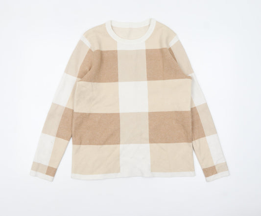 Bonmarché Womens Beige Check Knit Pullover Jumper Size 12
