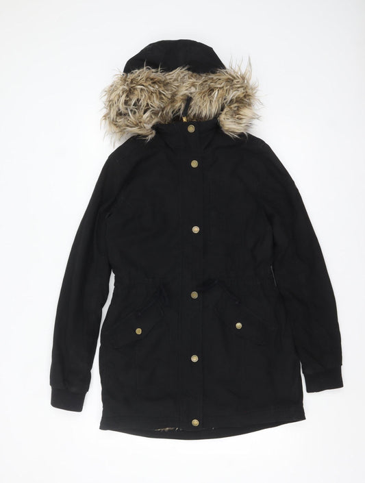 Hollister Womens Black Faux Fur Hooded Parka Coat XS