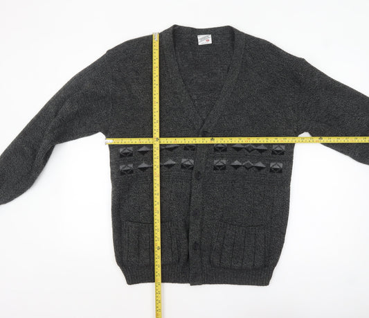 Menswear Men's Grey L Chunky Knit Geometric Button Cardigan
