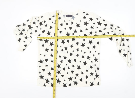 Marks and Spencer Women White Star Heart Knit Jumper Size 14