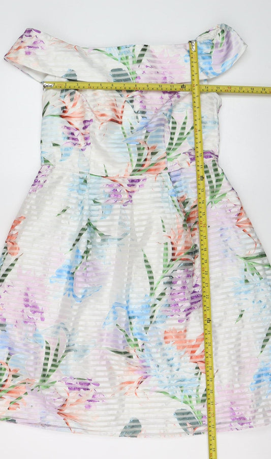 Dorothy Perkins Women's Multicoloured Floral Off Shoulder Knee Length A-Line Dress Size 12