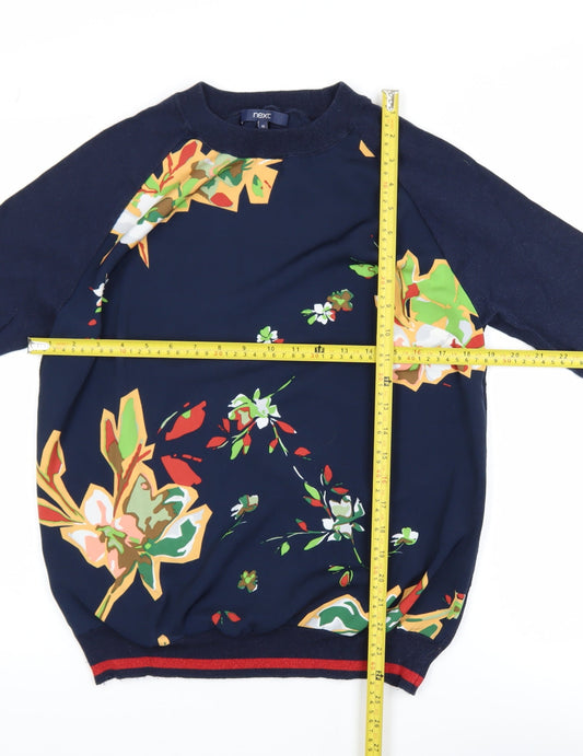 Next Women Blue Floral Crew Neck Pullover Jumper Size 12