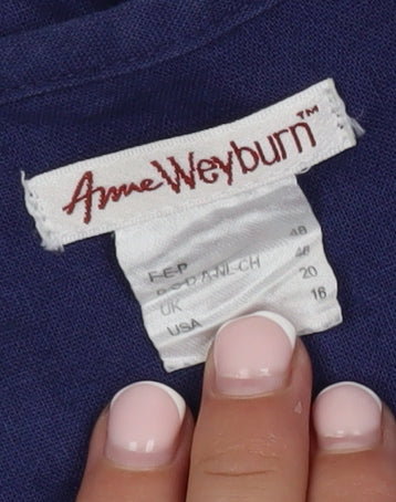 Brand and care label for Anne Weyburn Women's Blue Cotton Tunic Blouse, size 16