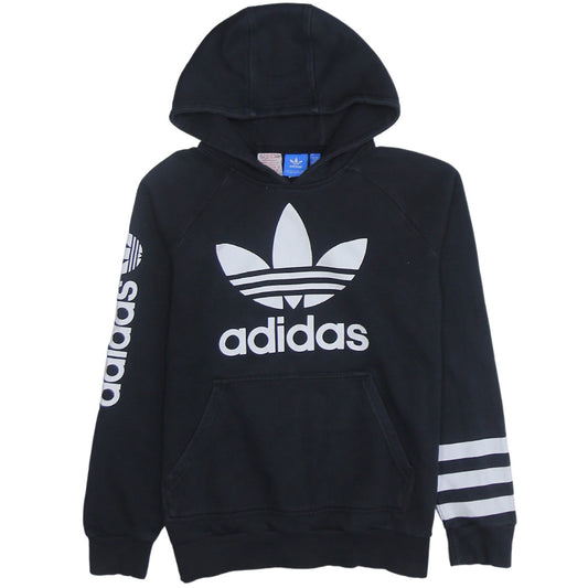 Additional front view of Adidas boys’ black hoodie 13–14y pullover cotton blend graphic print