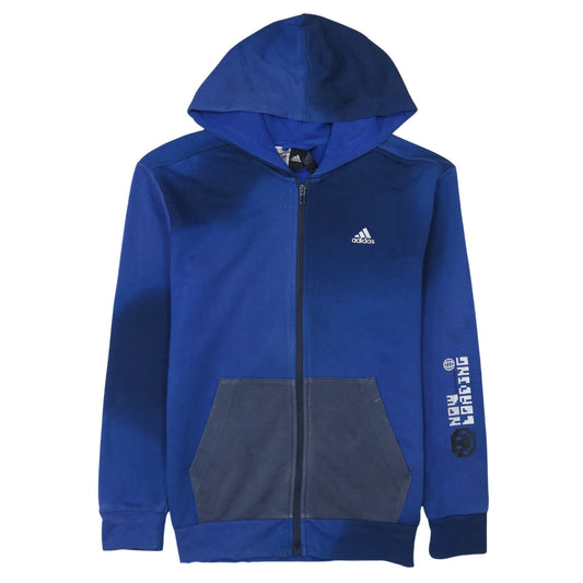Additional front view of Adidas boys’ blue full zip hoodie 14 years cotton blend sportswear