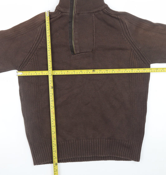 Zara Man Brown 1/2 Zip High Neck Cotton Jumper L