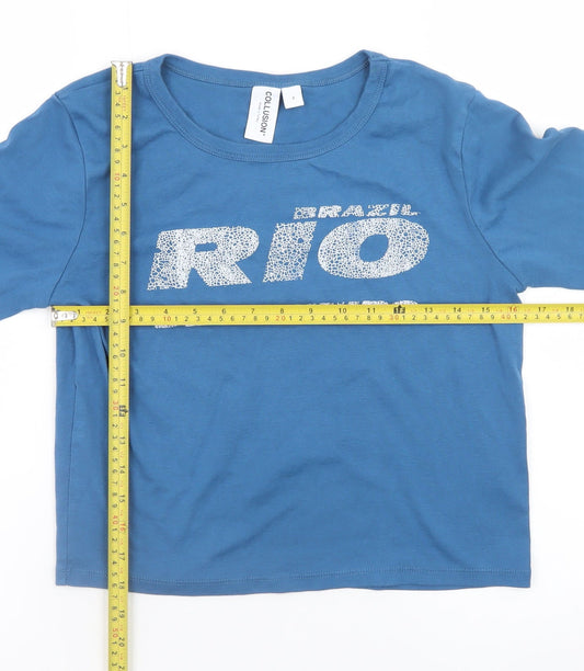 Womens UK Size M COLLUSION Blue Cropped T-Shirt