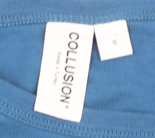 Womens UK Size M COLLUSION Blue Cropped T-Shirt