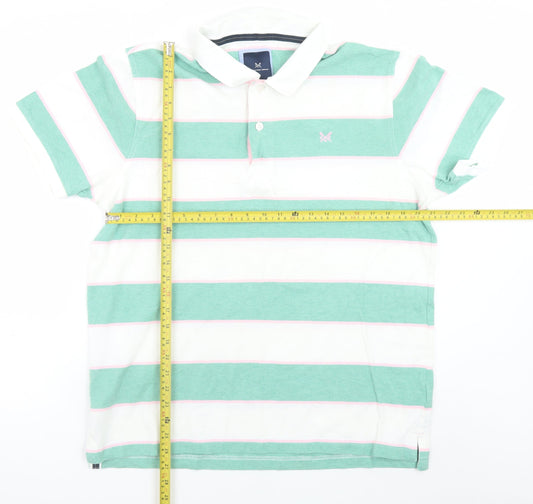 Crew Clothing Company Men's Green Stripe Short Sleeve Polo XL