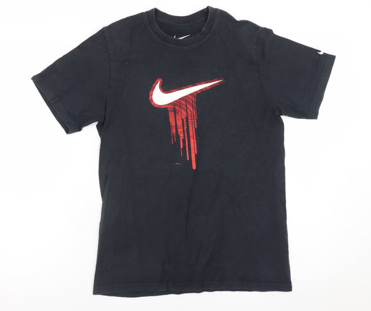 Additional front view of Nike Teens Black Red Drip Logo Graphic Short Sleeve Crew Neck T-Shirt L