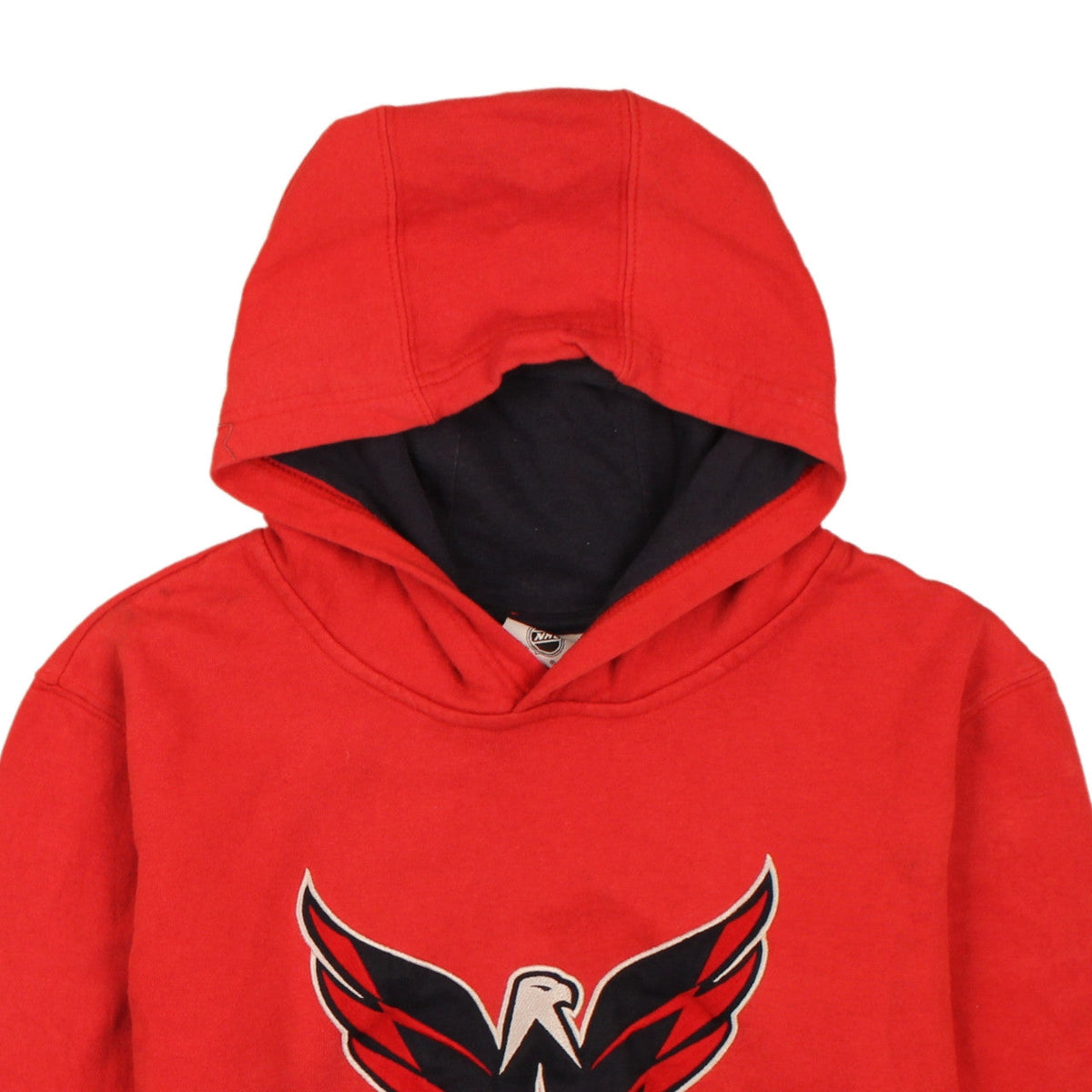 Brand and care label for NHL boys’ red xl pullover hoodie fleece hockey sweatshirt