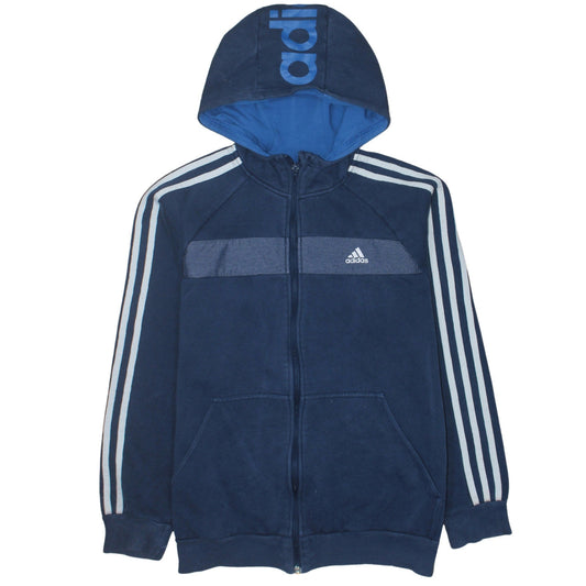 Additional front view of Adidas boys’ blue full zip fleece hoodie 15-16 years sports logo