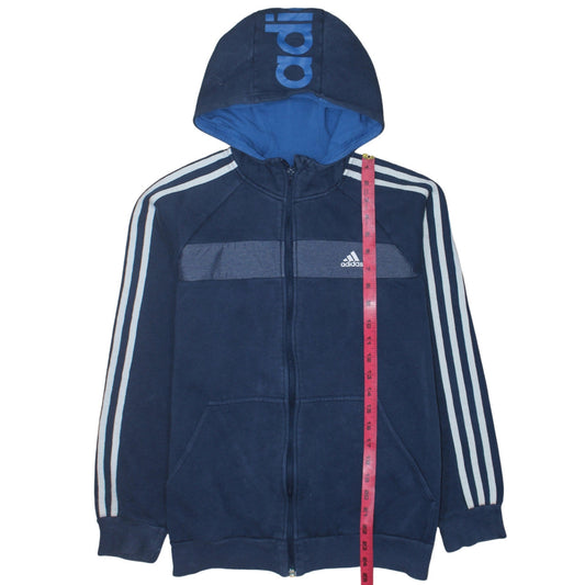 Adidas Boys Blue Full Zip Fleece Hoodie 15-16 Years Sports Logo