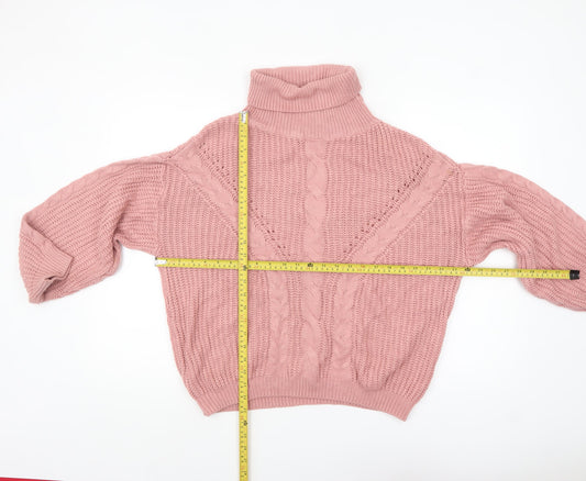 QED LDN Womens Pink Roll Neck Chunky Knit Jumper Size M