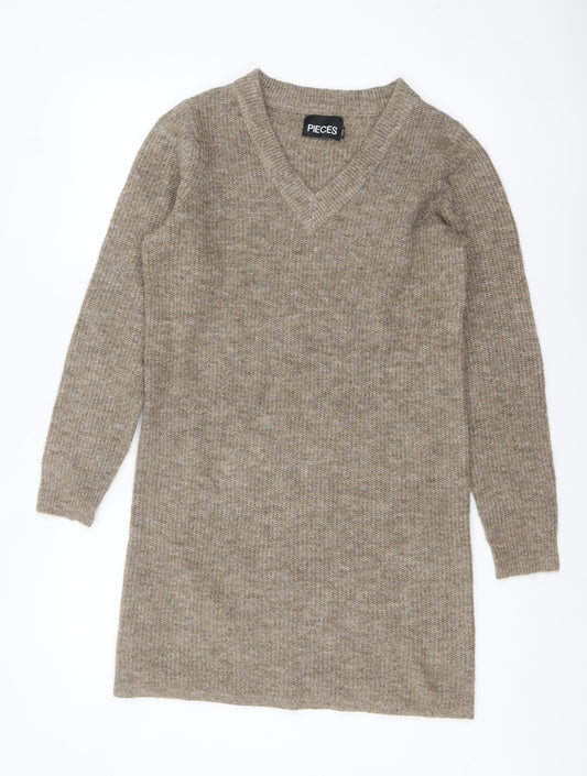 Womens UK Size S Pieces Beige Pullover Jumper