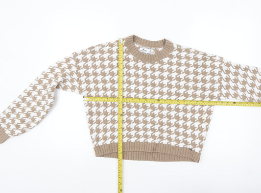 Hollister Women’s Beige Houndstooth Knit Pullover Jumper Size S