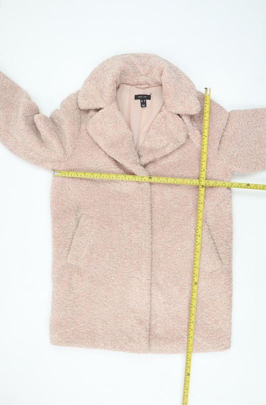 New Look Women’s Pink Teddy Overcoat Size 12 Lined Mid-Length