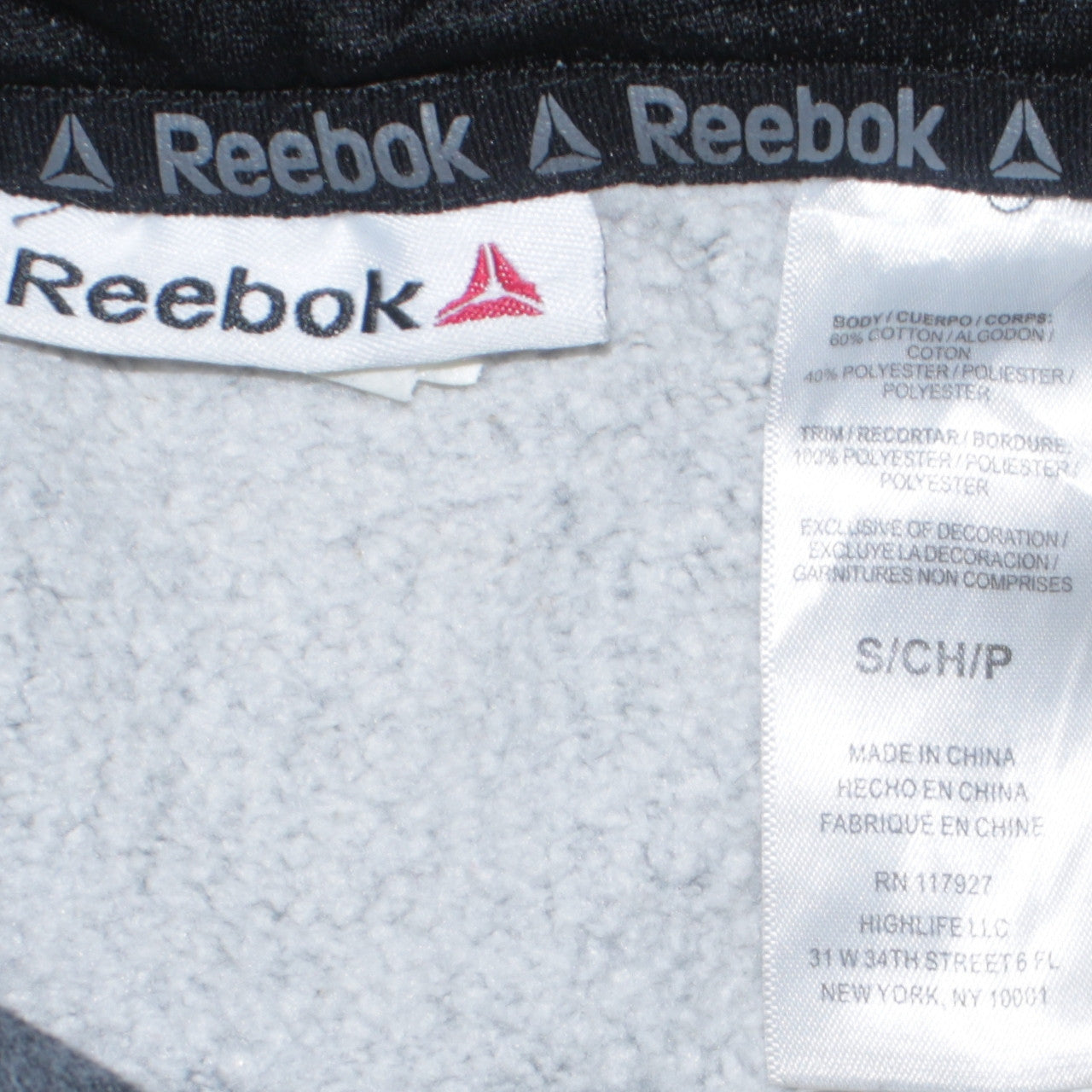 Mens UK Size S Reebok Grey Pullover Hoodie