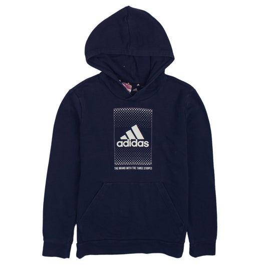 Additional front view of Adidas boys’ blue pullover hoodie 14 years regular fit graphic print