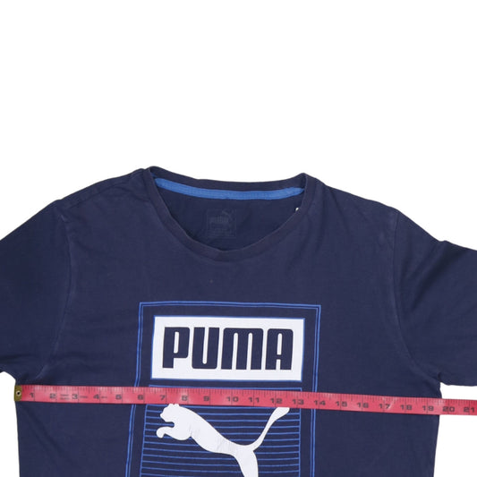 Puma Men's Blue Graphic Print Crew Neck Cotton T-Shirt Size M