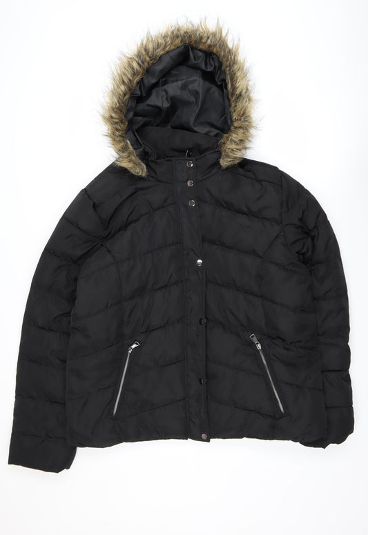 Womens UK Size 18 PRETTYLITTLETHING Black Puffer Jacket