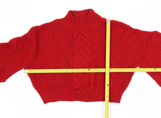 Missguided Women’s Red Cable-Knit Cropped Pullover Jumper Size 8