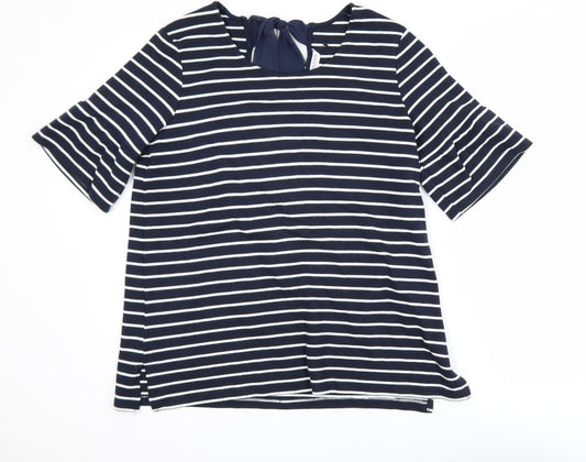 Great Plains Women's Blue Striped Short Sleeve Tie Back Top Size L