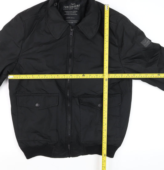 Threadbare Men's Black Bomber Jacket Size M Polyester Zip Casual