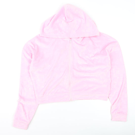 Barbie Women Pink L Velour Cropped Hooded Full Zip Track Jacket