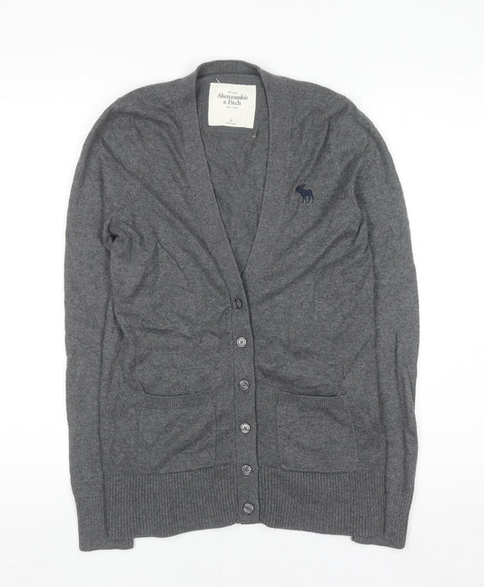 Abercrombie & Fitch Women's Grey Cardigan M V-Neck Knit Jumper