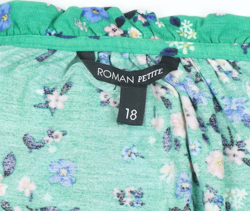Roman Petite Green Floral Viscose 3/4 Sleeve Tunic Blouse Size 18