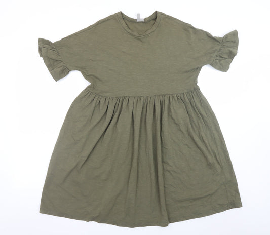 Additional front view of ASOS Women’s Green, size UK 10, Cotton Smock Knee Length Dress