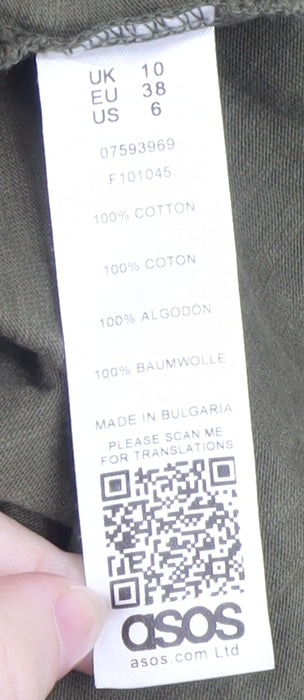 Brand and care label for ASOS Women’s Green, size UK 10, Cotton Smock Knee Length Dress