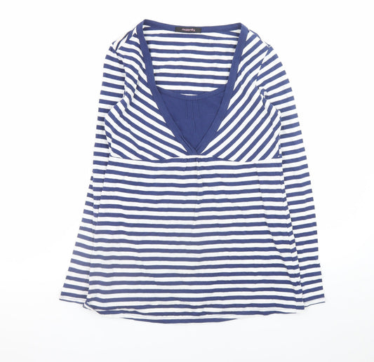 Additional front view of George Maternity Blue White Striped Long Sleeve V-Neck Top UK 10