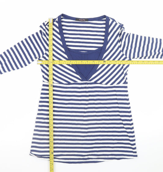 George Maternity Blue White Striped Long Sleeve V-Neck Top UK 10