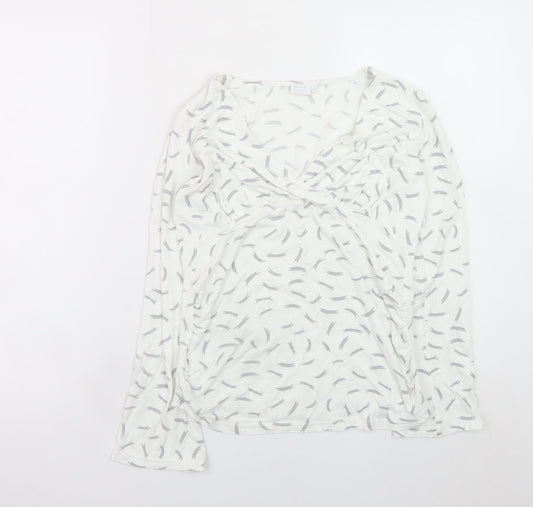 Blooming Marvellous Women's White Grey Wrap Long Sleeve Top Size 8 Viscose Blend