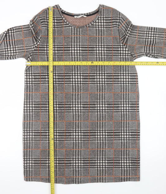 Tu Women Grey Check Shift Dress Size 14 3/4 Sleeve Workwear
