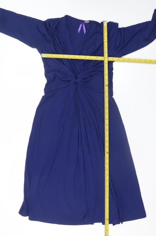 Seraphine Women’s Blue V-Neck Ruched Long Sleeve Maternity Wrap Dress UK 8