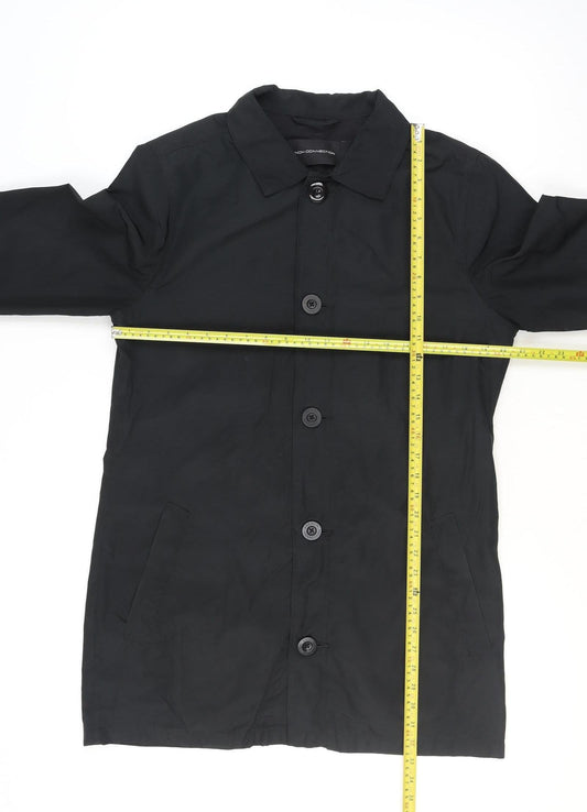 French Connection Men's Black Mid-Length Button Overcoat Size M
