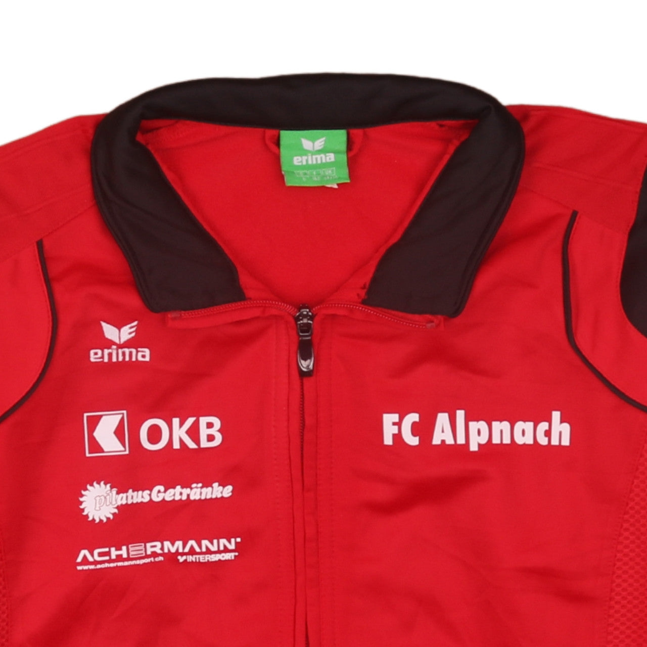 Brand and care label for Erima boys’ red track jacket fc alpnach football zip lightweight 14 years