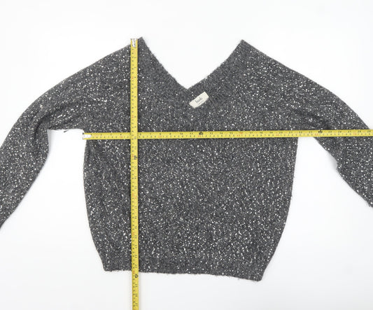 Hush Women Grey Sequin V-Neck Wool Blend Pullover Jumper M