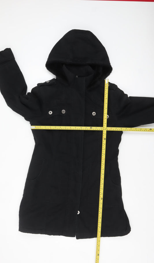 MK Women's Black Hooded Parka Coat Size 12 Lined Mid-Length Jacket