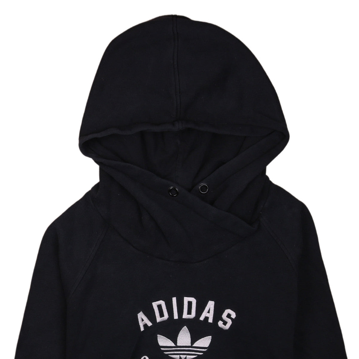Brand and care label for Adidas Originals Women Black Pullover Hoodie, size 16, Graphic Print