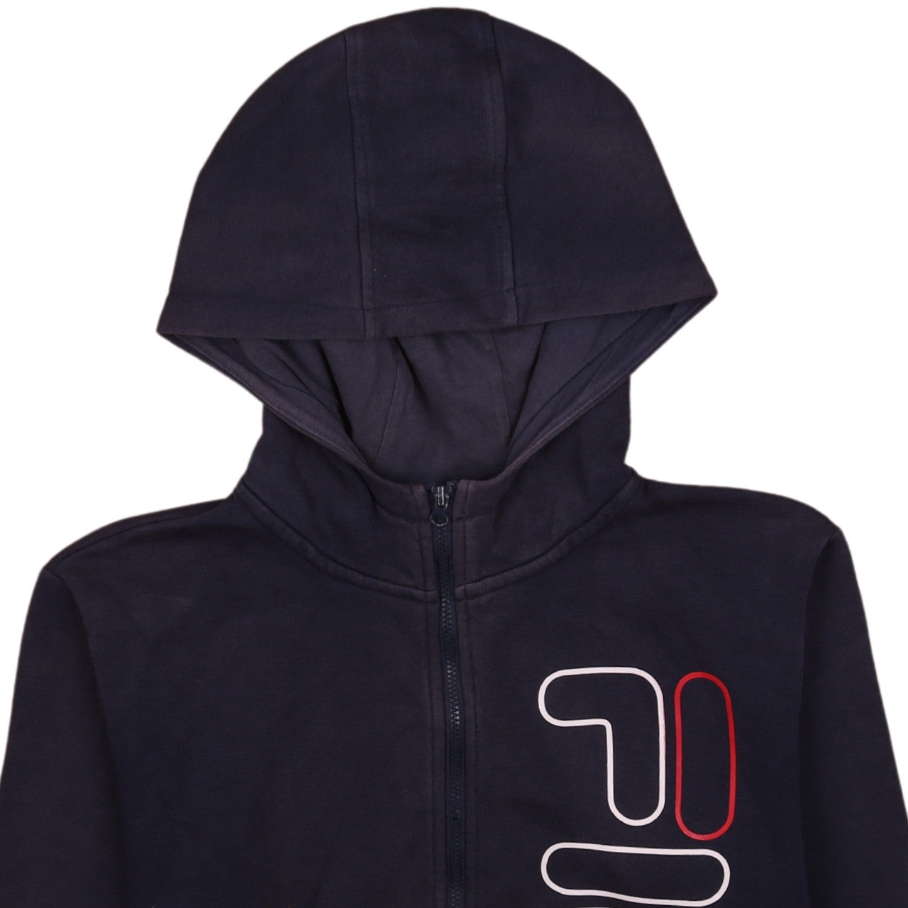 Brand and care label for Fila boys’ black full zip hoodie 11-12 years logo fleece sweatshirt