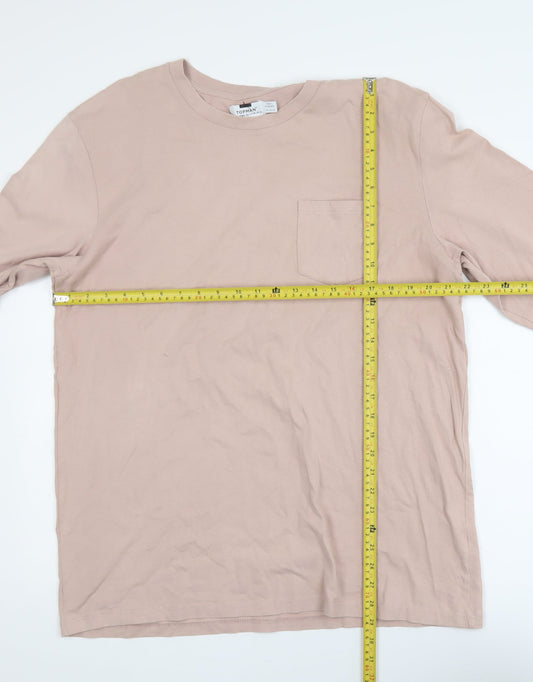 Topman Men's Beige Long Sleeve Crew Neck Cotton T-Shirt XL