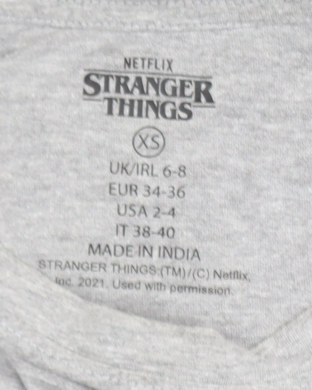 Womens UK Size XS Stranger Things Grey Basic T-Shirt