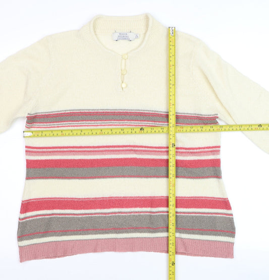 Honor Millburn Womens Ivory Striped Henley Jumper Size 14-16 Acrylic Knit